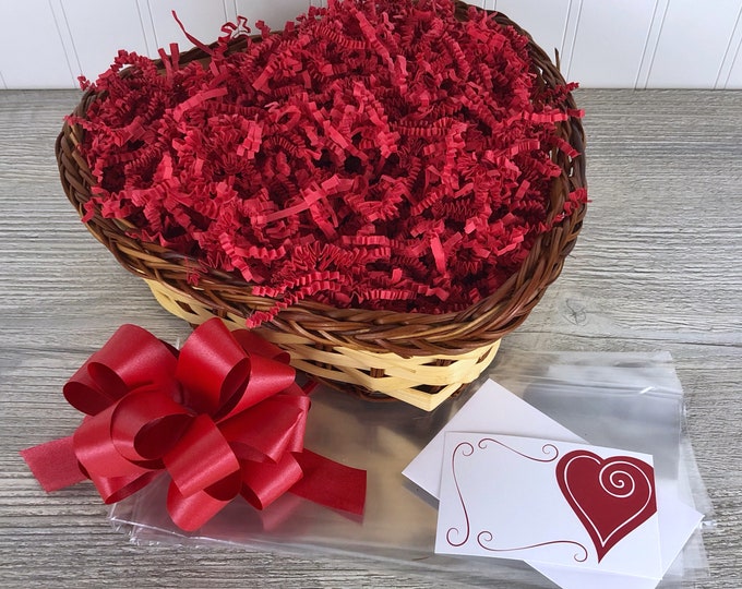 DIY Gift Basket Kit, Heart Shaped Bamboo Basket Set, Empty Gift Basket, Gift Packaging, Gift