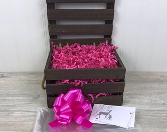 DIY Gift Basket Kit, Dark Brown Wooden Crate,  Empty Gift Basket, Gift Packaging, Gift Basket Wrapping Kit, Gift Wrap, Crate Basket