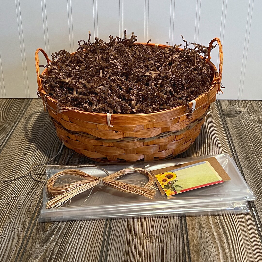 DIY Gift Basket Kit, 12 Round Honey Orange Basket With Handles, Empty Gift Basket, Gift Basket