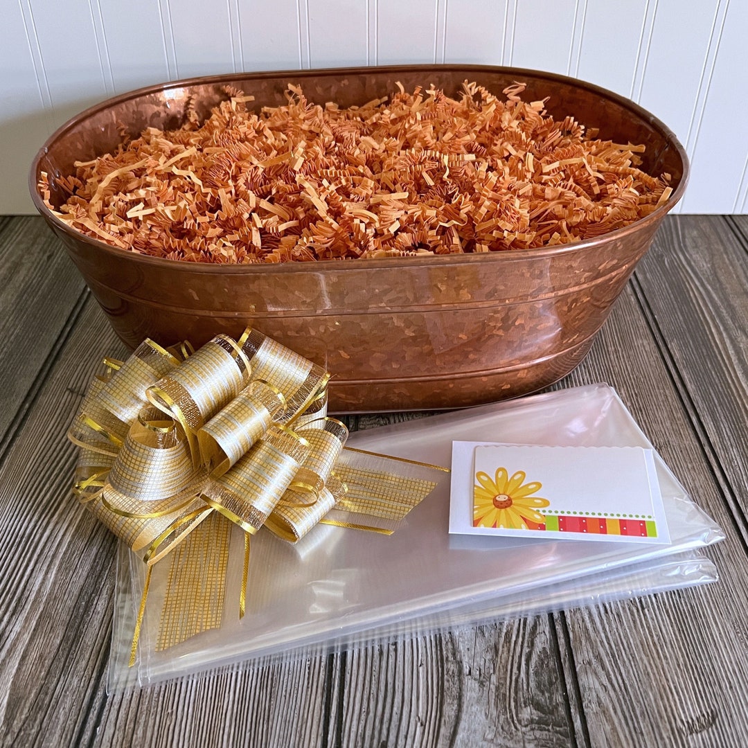 DIY Gift Basket Kit, Lg. Oval Copper Colored Metal Basket, Empty Gift Basket, Gift Basket