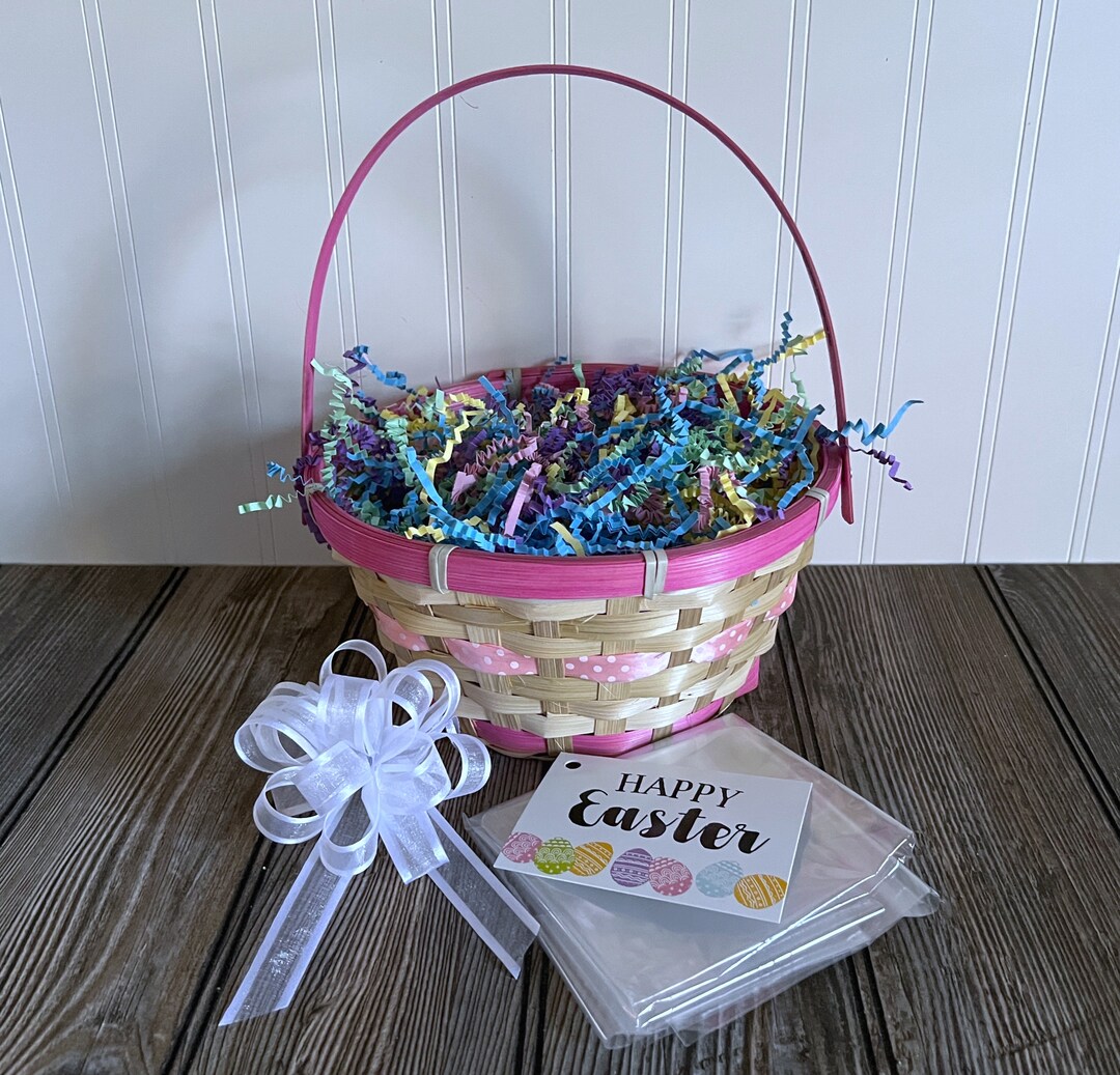 DIY Gift Basket Kit, Pink Bamboo Easter Basket Set, Empty Gift Basket ...