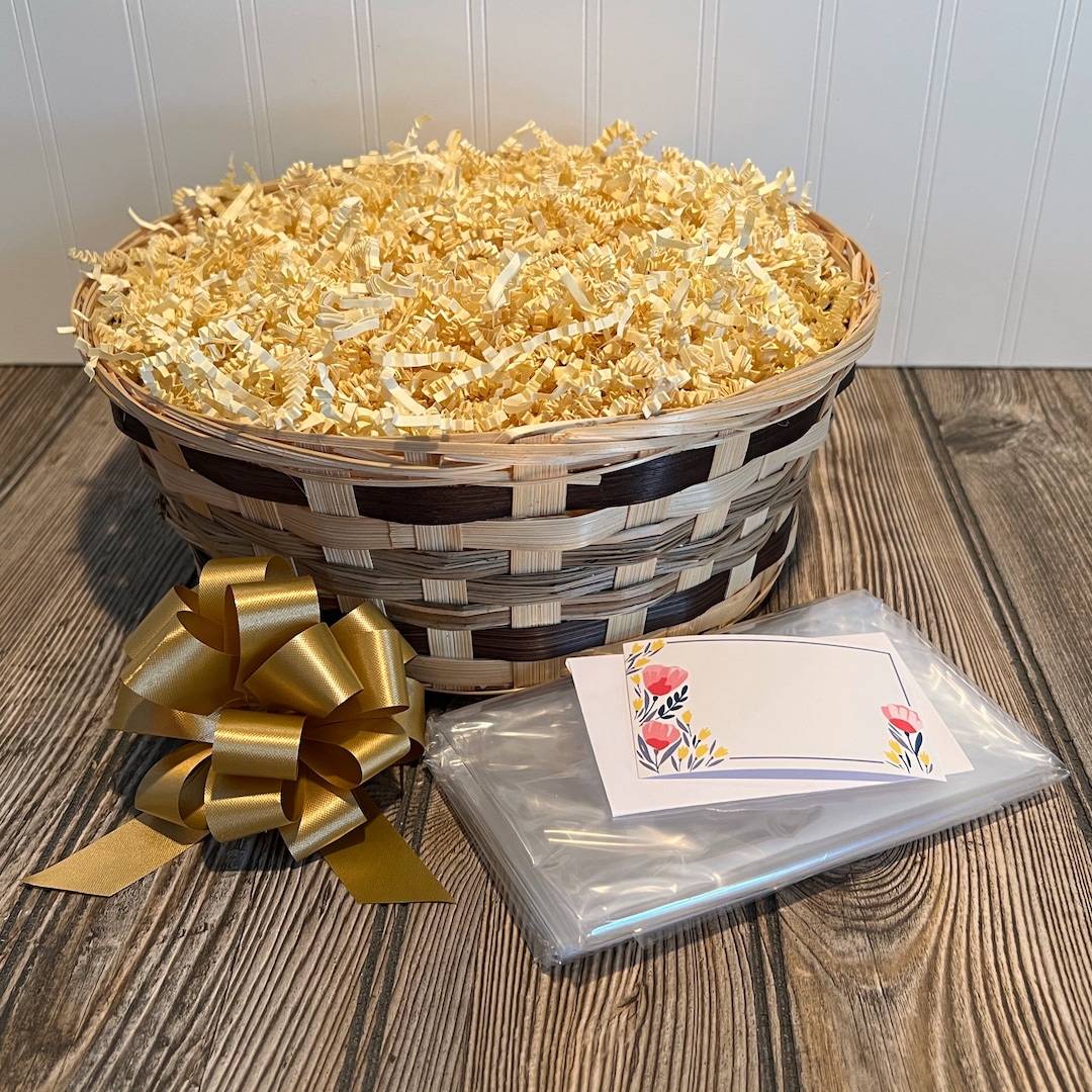 DIY Gift Basket Kit, Round Bamboo with Palm, Empty Gift Basket, Gift ...