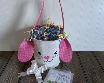 DIY Gift Basket Kit, Pink Fabric Bunny Basket Set, Empty Gift Basket, Easter Basket, Gift Packaging, Gift Basket Wrapping Kit, For Girls