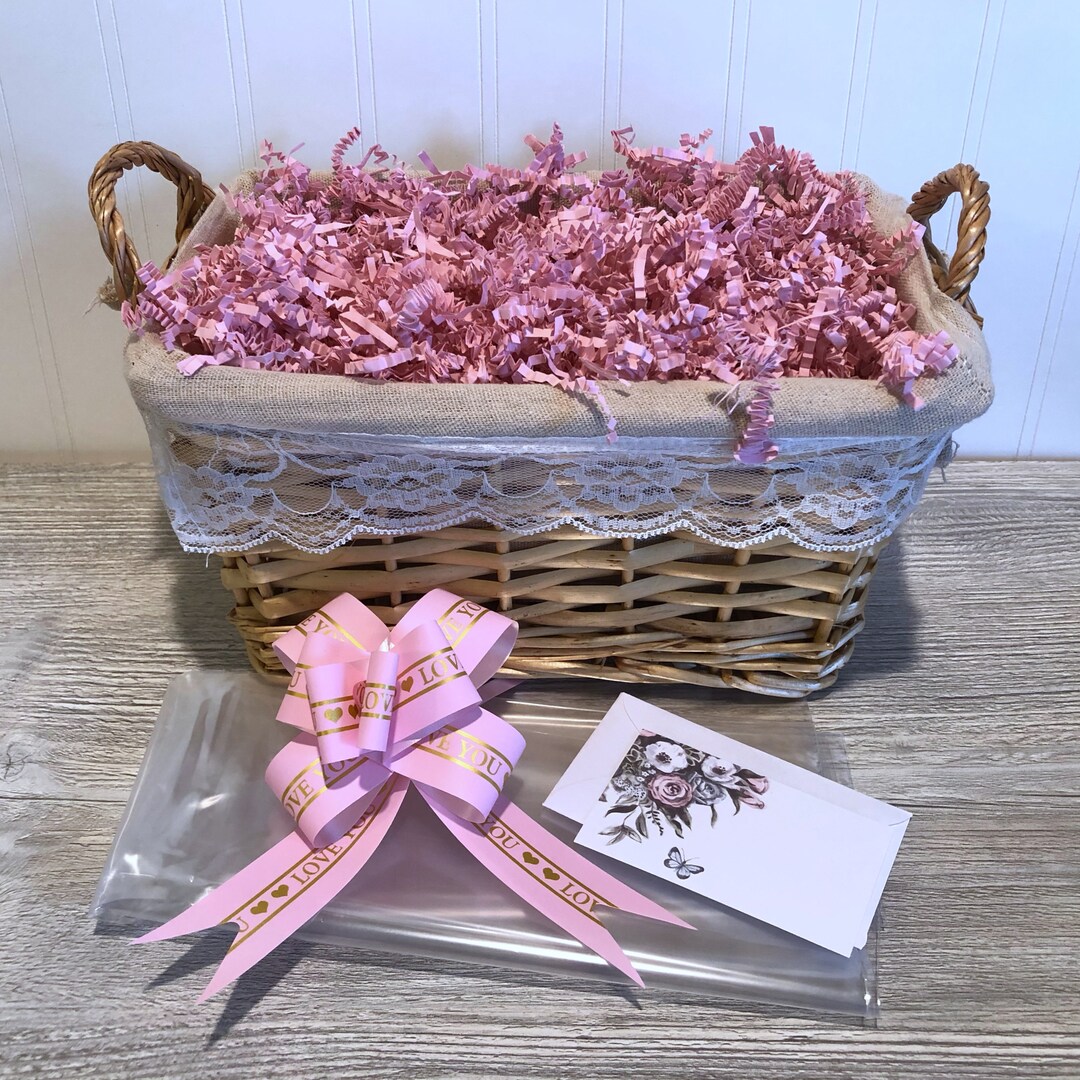 DIY Gift Basket Kit, Small Willow With Lace Edged Lining, Empty Gift