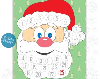 Christmas Advent Calendar, Christmas Countdown, Kids Advent Calendar, Printable Christmas Calendar, Santa's Beard