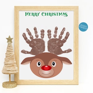 Handprint Christmas Craft, Reindeer Art Printable Template, Reindeer Handprint Art, Handprint Keepsake, Christmas Printable, Rudolph
