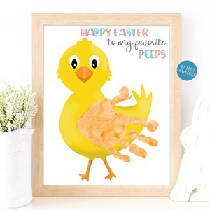 Art d'empreinte de main de Pâques, souvenir d'empreinte de main de poussin de Pâques, projet d'art de Pâques pour les enfants, travaux manuels d'enfant de DIY, carte de Joyeuses Pâques, empreinte de main d'enfant en bas âge
