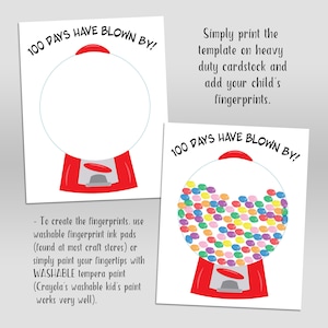 100 Days of School Blown By Classroom Activity, Fingerprint craft project for Kids, 100th day of school DIY kid craft, Gumball Machine image 2