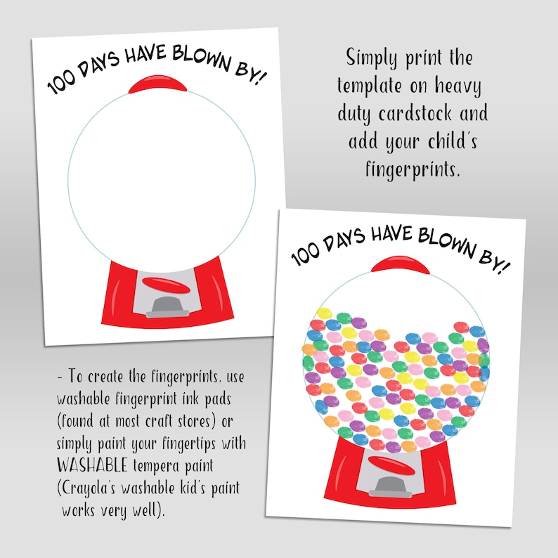 100 Days of School Blown By Classroom Activity, Fingerprint craft project for Kids, 100th day of school DIY kid craft, Gumball Machine image 2