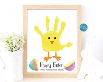Easter Chicken Handprint Art, Toddler Handprint Keepsake, Easter art project for kids, DIY Kid Crafts, Cutest little chick Easter printable