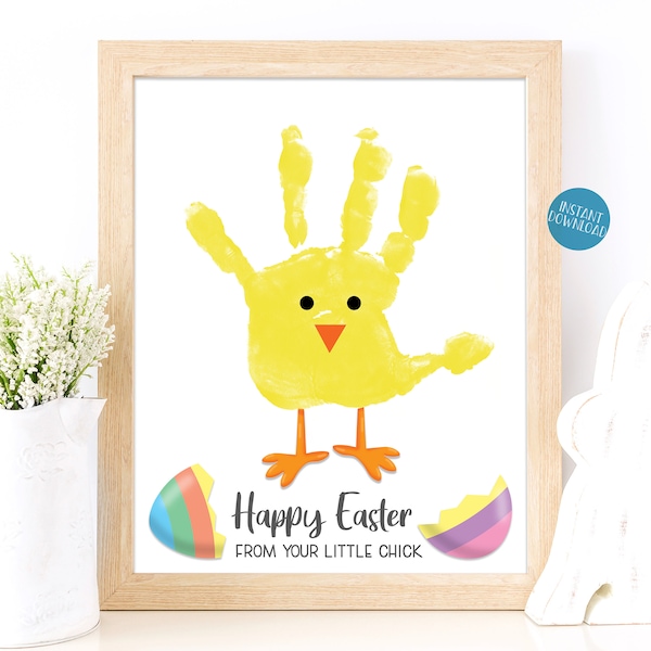 Easter Chicken Handprint Art, Toddler Handprint Keepsake, Easter art project for kids, DIY Kid Crafts, Cutest little chick Easter printable