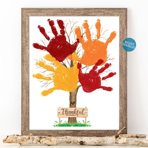 Thanksgiving Kid Craft, Handprint Tree Art, Handprint Keepsake, DIY Fall Handprint Art, Thanksgiving Printable, Fingerprint Tree