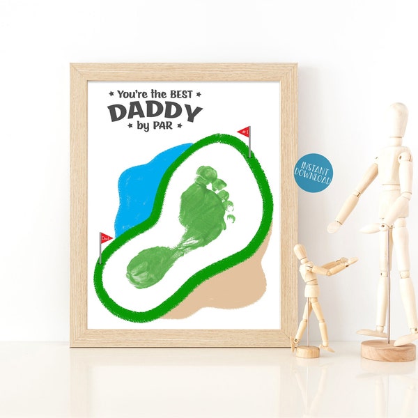 „Best Daddy By Par“-Fußabdruck-Kunst, Vatertagsgeschenk, Geschenk von Kindern, Golf-Geburtstagsgeschenk für Ehemann, Golf-Fußabdruck-Bastelarbeiten, DIY-Kinderbasteln