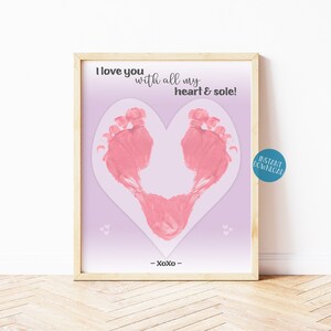 Fußabdruck-Herz, Valentinstag Fußabdruck-Kunst, DIY Valentinstag Handwerk, DIY Kinderhandwerk, Valentinstagskarte, Baby-Fußabdruck-Andenken