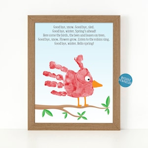 Hello Spring Handprint Art project for Kids, Bird Handprint Craft for Toddlers, Baby Handprint Keepsake, Printable Poem DIY Kids Activity