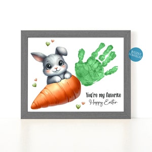 Cute Bunny Handprint Art, Toddler Handprint Keepsake, Carrot Handprint craft, Happy Easter activity for kids, Easter printable for kids