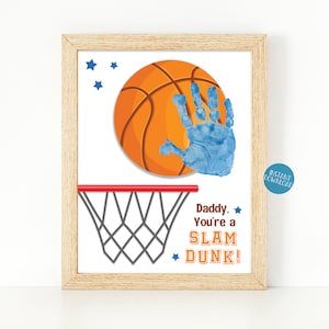 Regalo de baloncesto para el Día del Padre de niños, regalo de mate para papá, proyecto de arte con huella de mano, regalo de baloncesto para cumpleaños y San Valentín, manualidad para niños.