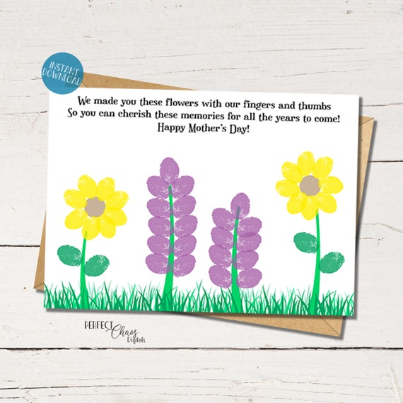 Mothers Day card Toddler Craft Flower Fingerprint Art DIY