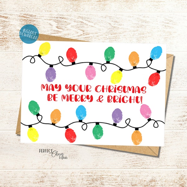 Printable DIY Christmas Card, Fingerprint Craft for Kids, Christmas Card Kid, Christmas Activity for Kids, Xmas Thumbprint Craft