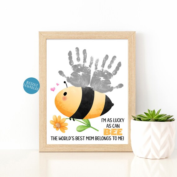 Mother's Day Gift Bee Handprint Craft for Mom, Mom Handprint art project for kids, Personalized gift for Mom, Printable Mom gift from Kids