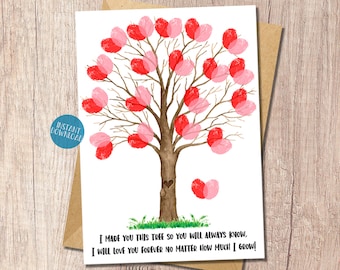 Mother's Day card, Valentine's Day Card, Toddler Craft, Fingerprint Tree Art, DIY Kid Craft, Father's Day card, Birthday card from kids