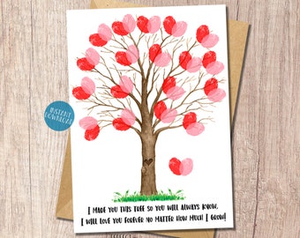 Mother's Day card, Valentine's Day Card, Toddler Craft, Fingerprint Tree Art, DIY Kid Craft, Father's Day card, Birthday card from kids