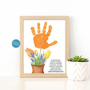 Arte con huella de mano de flores, regalo para el día de la madre, poema imprimible para la abuela, artesanía con huella de mano, regalo personalizado para la abuela, regalo sentimental para la abuela