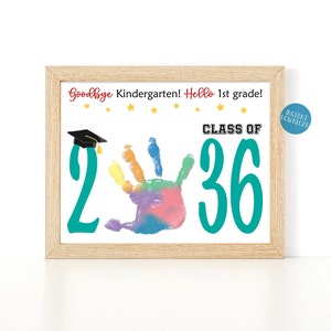 Kindergarten Graduation Sign, Handprint Art, DIY Kid Craft, Class of 2036 Keepsake, Graduation Certificate, Kindergarten Printable