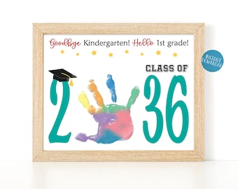 Kindergarten Graduation Sign, Handprint Art, DIY Kid Craft, Class of 2036 Keepsake, Graduation Certificate, Kindergarten Printable