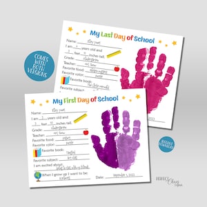 First Day of School and Last Day Of School Printable, Back to school Questionnaire, School Interview, Handprint Art School Keepsake Craft