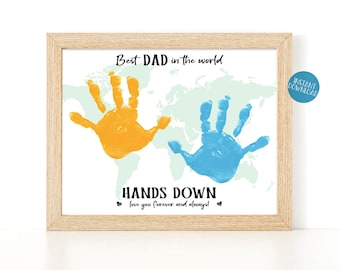 Best Dad in the World Handprint Art, Birthday Gift, Dad Gift, DIY Kid Craft, Toddler Handprints, Gift from Daughter, Father's Day gift