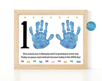 100th Day of School Handprint Art for Kids, 100 Days of School Handprint craft, 100th Day School Keepsake Poem, School Craft Project