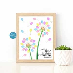 Muttertag Dandelion Fingerabdruck Kunst, Geschenk für Oma, DIY Kid Craft, Geschenk von Enkelkinder, Fingerabdruck Handwerk, Printable Geburtstagskarte