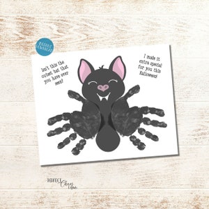 Sztuka odcisku dłoni na Halloween, Rzemiosło z odciskiem dłoni nietoperza dla dzieci, Zajęcia w żłobku, Pamiątka odcisku dłoni, Rzemiosło dla dzieci DIY, Wydrukowana karta na Halloween