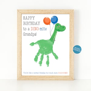 Printable Birthday card for Grandpa, Handprint Art, Dinosaur Handprint Craft, DIY Kid Craft, Baby Handprint Keepsake, Dinomite Dinosaur Card