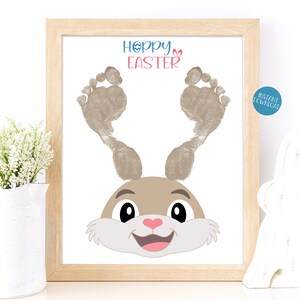 Bunny Ears Footprint Art, Hoppy Easter Card, Easter Bunny Footprint Keepsake, DIY Easter craft, DIY Kid Crafts, Baby Footprint Art Project