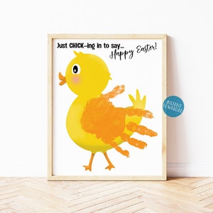 Arte con huellas de manos de Pascua, recuerdo de huellas de manos de pollo de Pascua, manualidad de Pascua para niños pequeños, manualidades para niños, tarjeta de Feliz Pascua, proyecto de huellas de manos de bebé