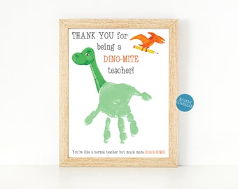 Teacher Appreciation Printable, Year End Teacher Gift, Handprint Art, DIY Kid Craft, Teacher Gift Idea, Dinomite Teacher, Dinosaur Handprint