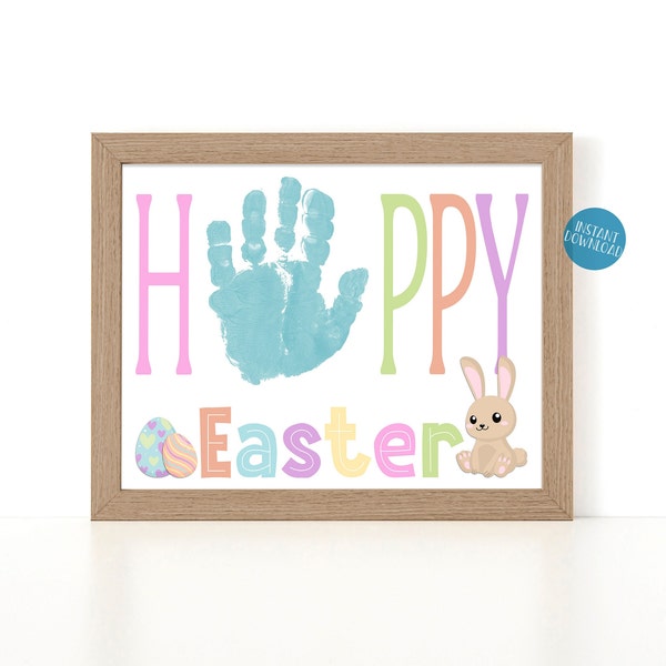 Happy Easter Handprint Art Project for Kids, Hoppy Easter Baby Handprint Craft, Happy Easter Sign, Easter preschool craft paint kit for kids