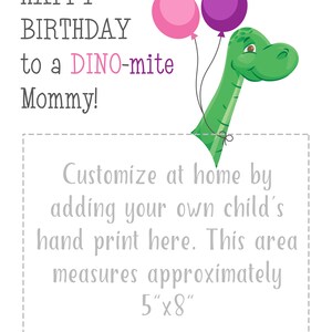 Printable Birthday Card for Mom, Handprint Art, Dinosaur Handprint ...