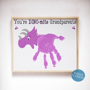 DIY Grandparents Day Gift, Handprint Art, Kids Handprint Craft, Dinosaur Keepsake, Gift from Grandkids, Handprint Keepsake