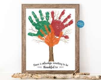 Thanksgiving Kid Craft, Handprint Tree Art, Gift for Mom, Handprint Keepsake, DIY Fall Handprint Art, Thanksgiving Printable