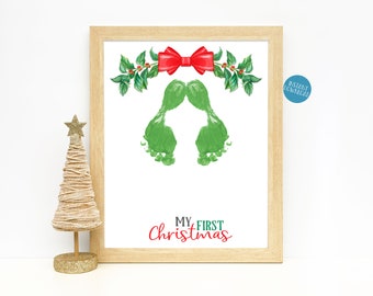 Baby Footprint Art, Christmas Kids art, Mistletoes Printable, DIY Christmas Craft, Handprint Art, DIY Kid Craft, Baby's First Christmas