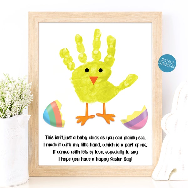Easter Chicken Handprint Art Project for Kids, Toddler Handprint Keepsake Poem, Easter activity, DIY Kid Crafts, Easter chicken printable