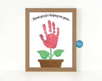 Teacher Appreciation Gift, Teacher Gift Printable, Thank you for helping Me Grow, Teacher Gifts From Kids, Handprint Art, DIY