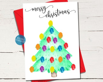 Christmas Card from Kids, Thumbprint Craft for Toddlers, DIY Christmas Card, Printable Christmas Activity for Family, Xmas Fingerprint Craft