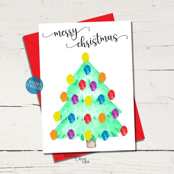 Christmas Card from Kids, Thumbprint Craft for Toddlers, DIY Christmas Card, Printable Christmas Activity for Family, Xmas Fingerprint Craft