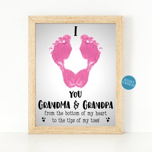 Grandparents Gift, Grandma Gift, Grandpa Gift, Footprint Art, DIY Kid Craft, Grandparents Day, Birthday, Valentine&#39;s Day, Memory Keepsake