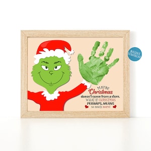 Proyecto de arte con huellas de manos de Navidad para niños, poema navideño de recuerdo con huellas de manos de Grinch, kit de manualidades para niños para imprimir, manualidades navideñas para niños