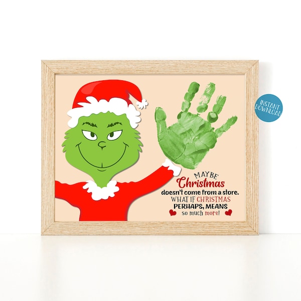 Christmas Handprint Art project for kids, Christmas Poem Grinch Handprint Keepsake, Printable DIY Kid Craft Kit, Christmas craft for kids